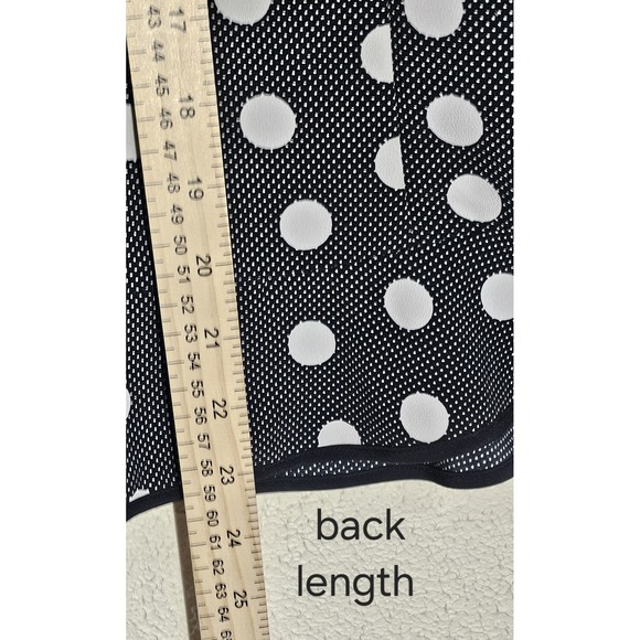 Axcess Black Polka Dot Wrap Blouse Ruffle Sz M Frilly Flirty Office Form Fitting - Picture 13 of 15